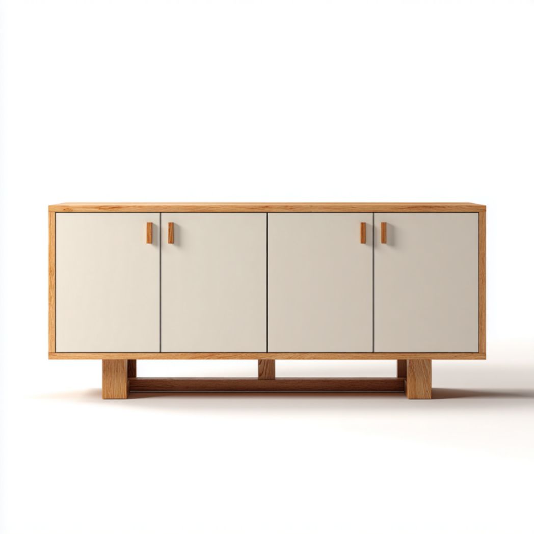 Buffet à 3 portes avec structure en bois clair et poignées en métal-Oliverfurnitureft