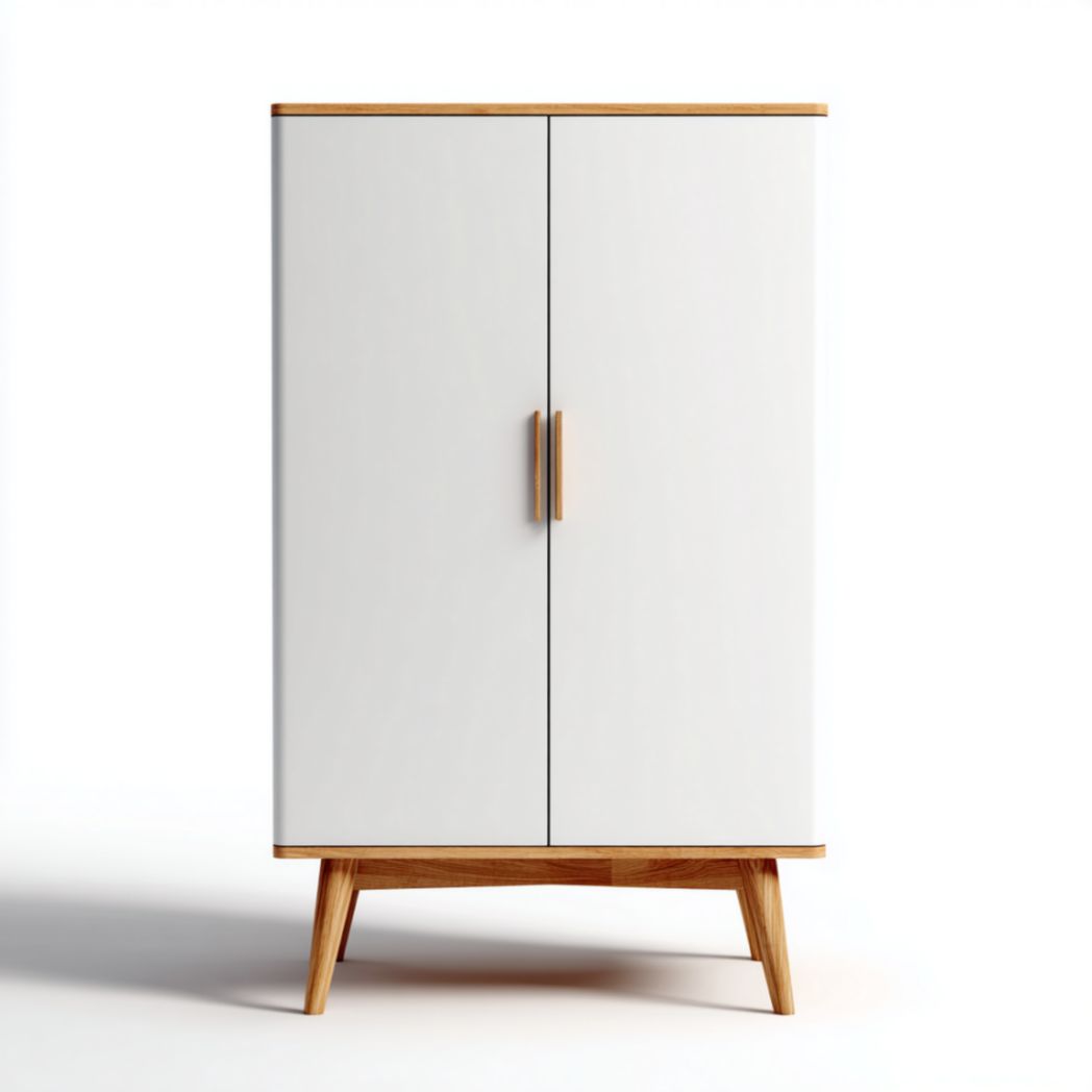 Armoire à 2 portes avec structure blanche et poignées en bois-Oliverfurnitureft