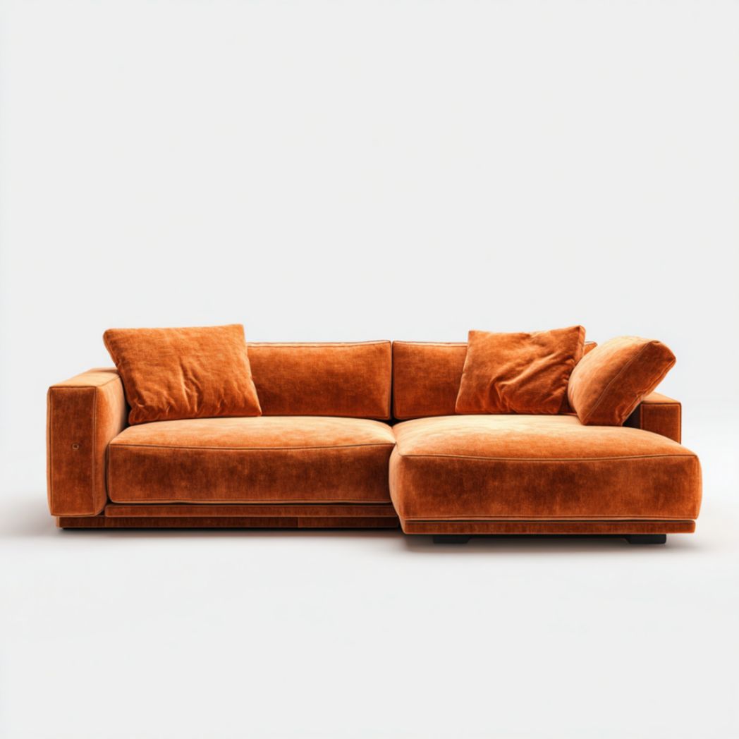 Canapé d'angle modulable en tissu chenille orange terre de Sienne avec coussins-Oliverfurnitureft