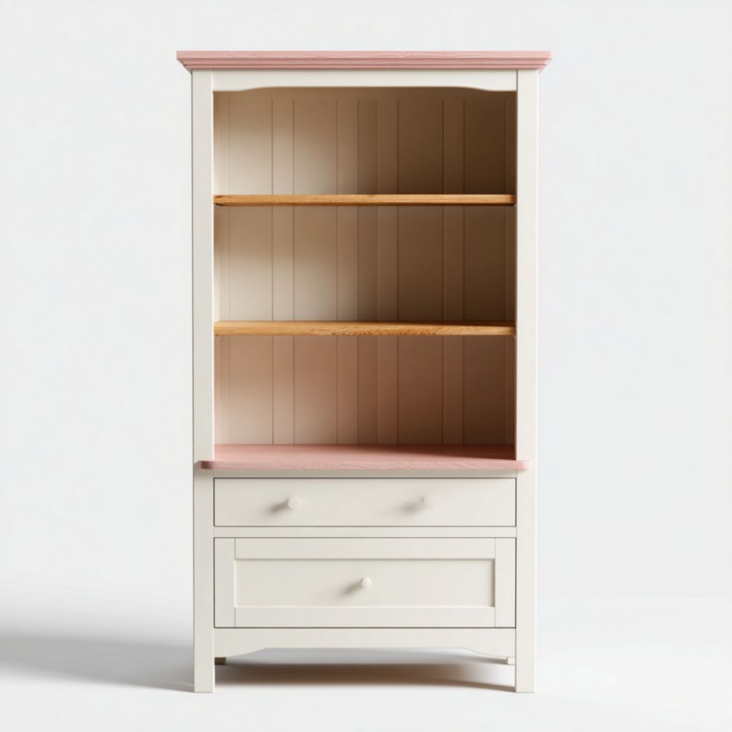 Bibliothèque avec tiroir, bois et finition rose, 4 étagères-Oliverfurnitureft
