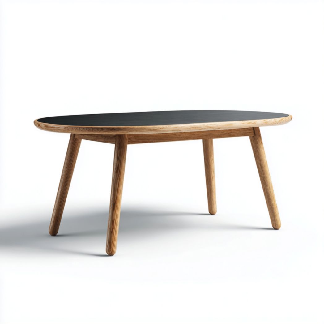 Table Basse Ovale en Bois de Chêne avec Plateau Noir-Oliverfurnitureft