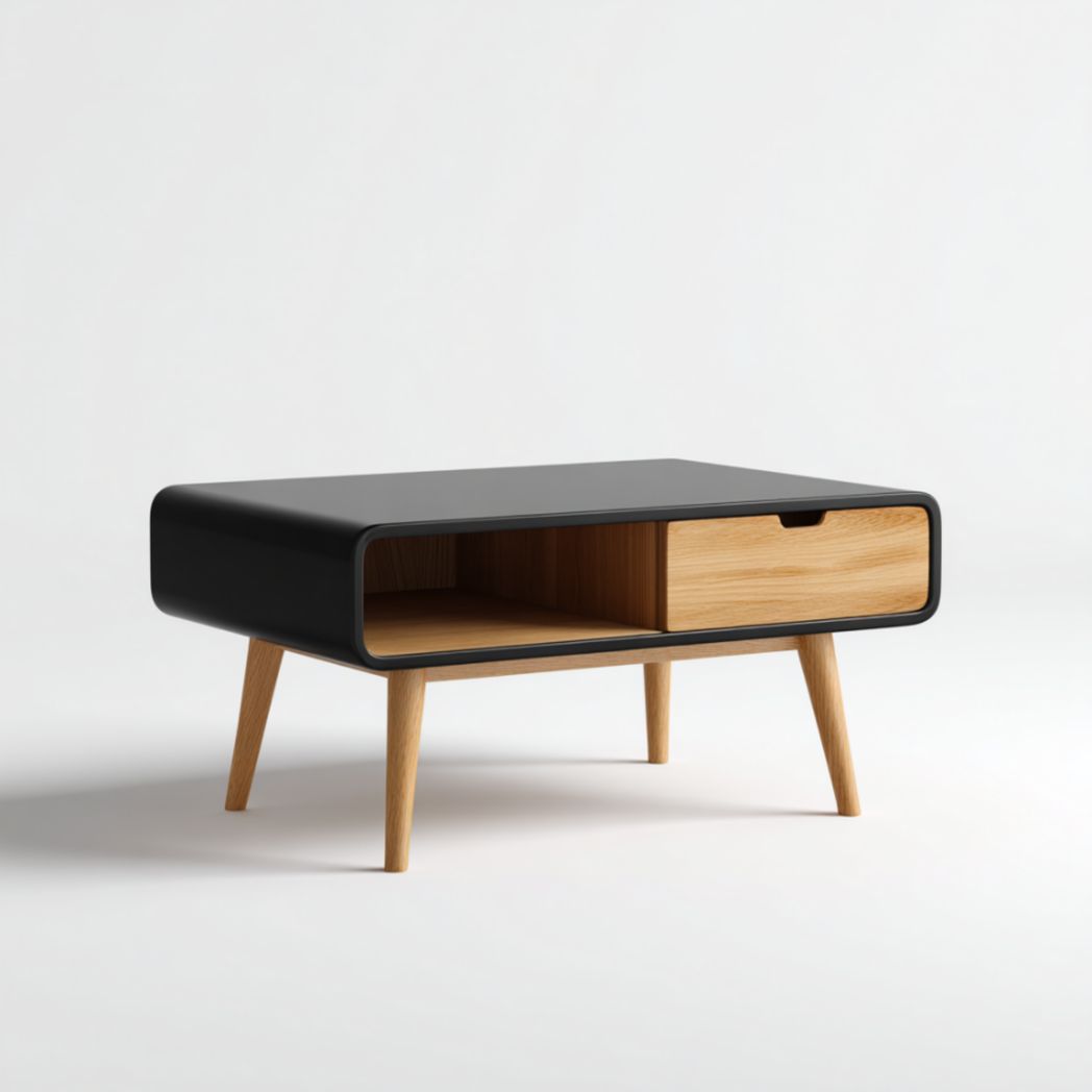 Table basse en bois noir avec un tiroir et une niche.-Oliverfurnitureft