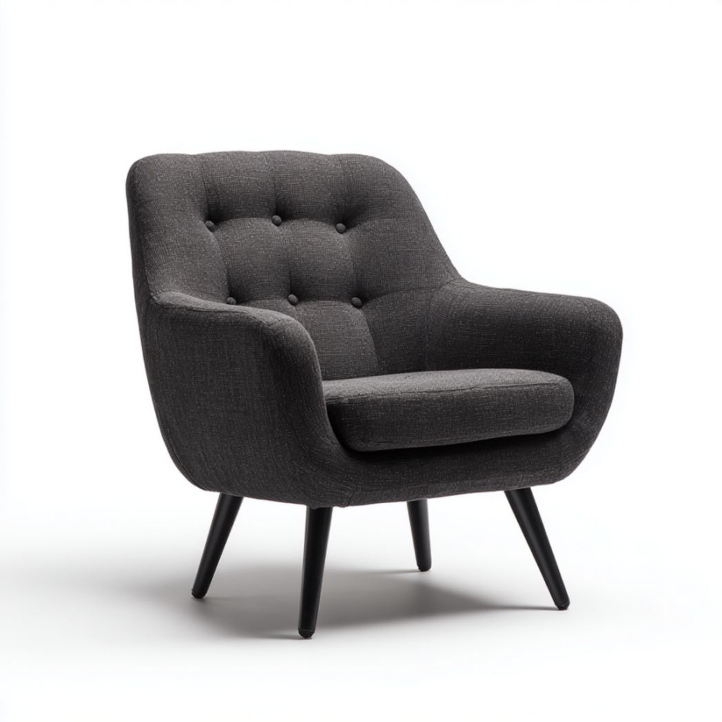 Fauteuil à 1 Place en Tissu de Polyester et Pieds en Bois de Hêtre - Gris Foncé-Fenixspecialft