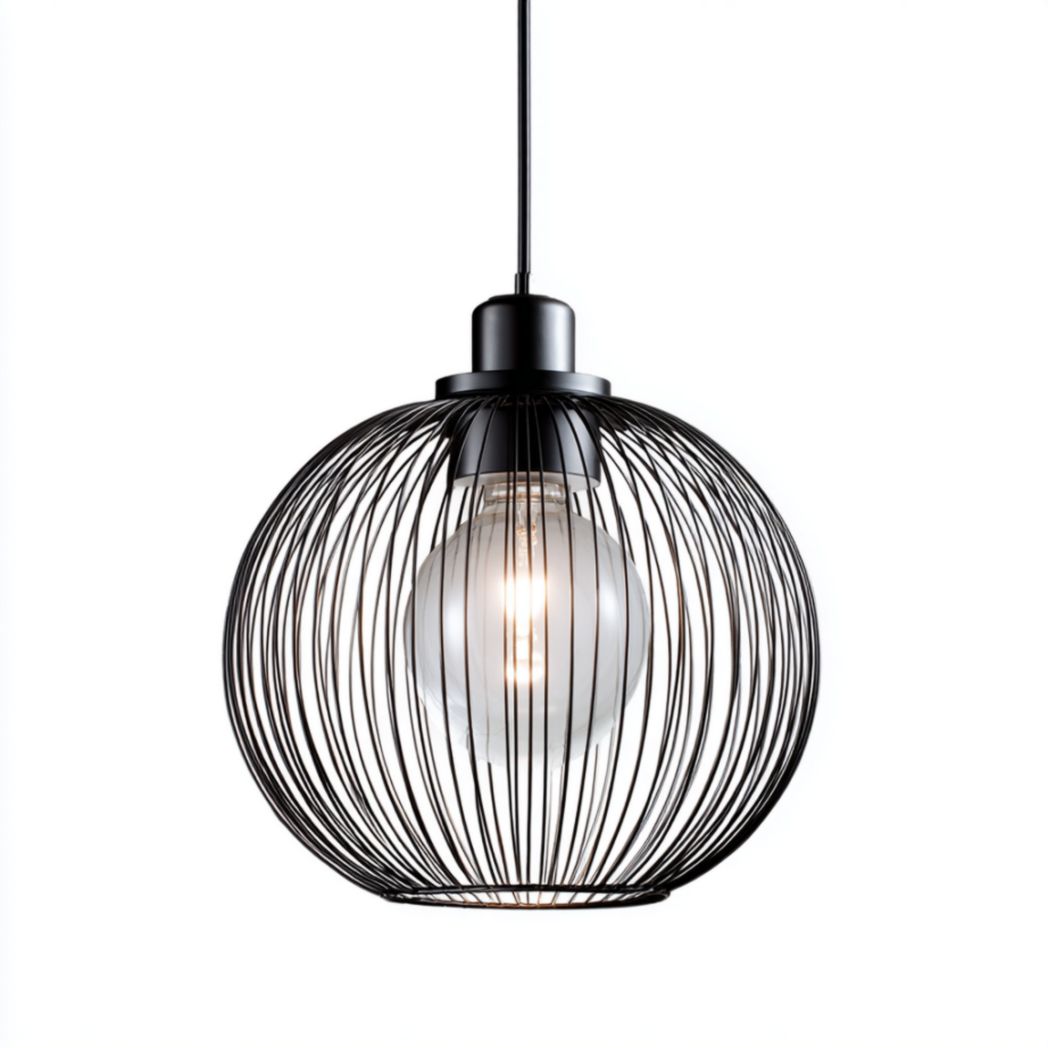 Lampe suspendue avec structure métallique noire en forme de sphère-Fenixspecialft