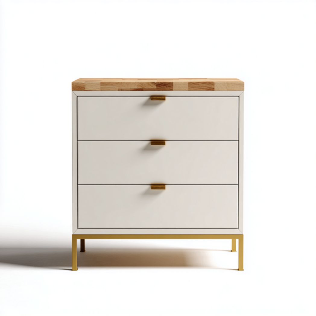 Commode à 3 tiroirs avec pieds métalliques et dessus en bois naturel-Fenixspecialft