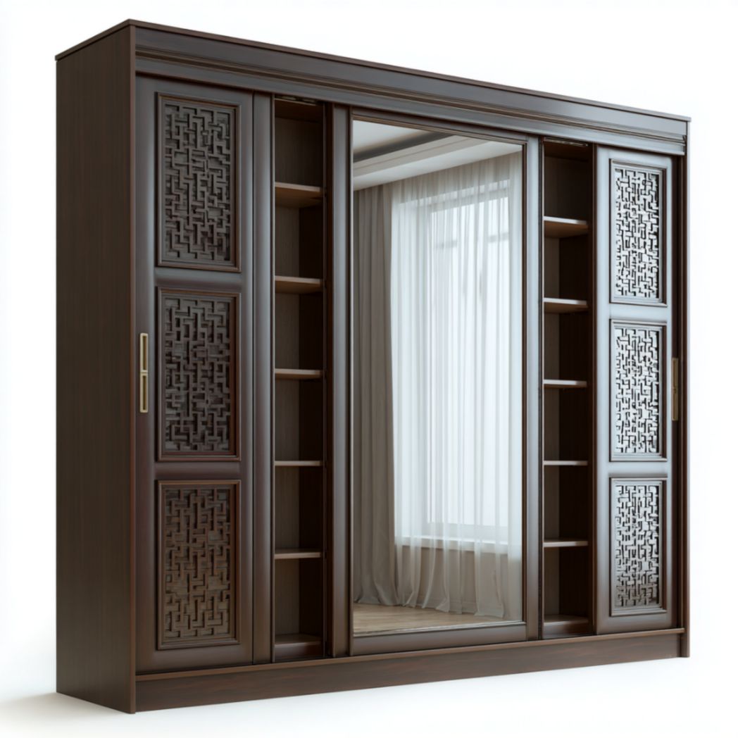 Armoire en bois massif, avec miroir et décorations en relief-Fenixspecialft