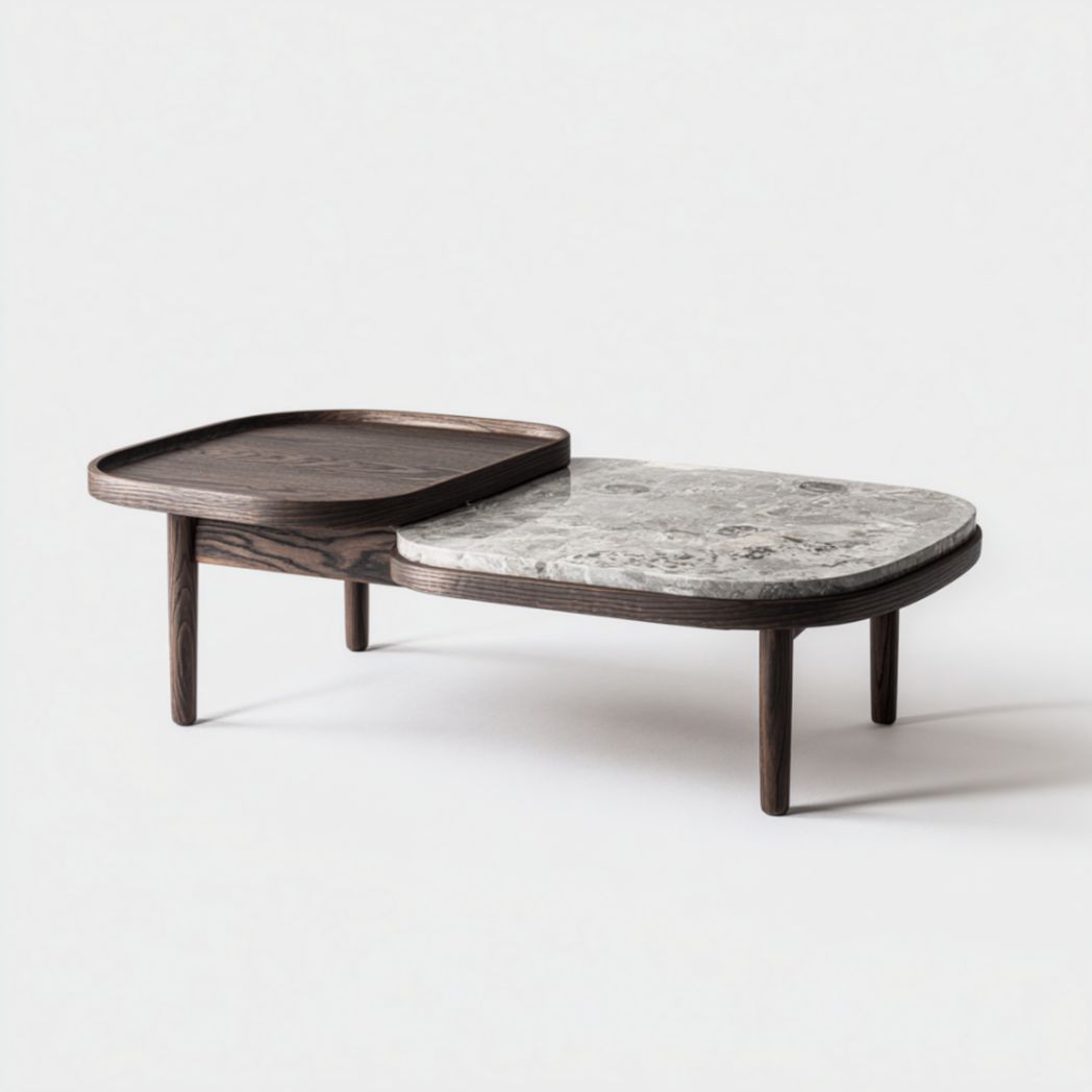 Table Basse Gigogne en Chêne Foncé et Effet Marbre-Fenixspecialft