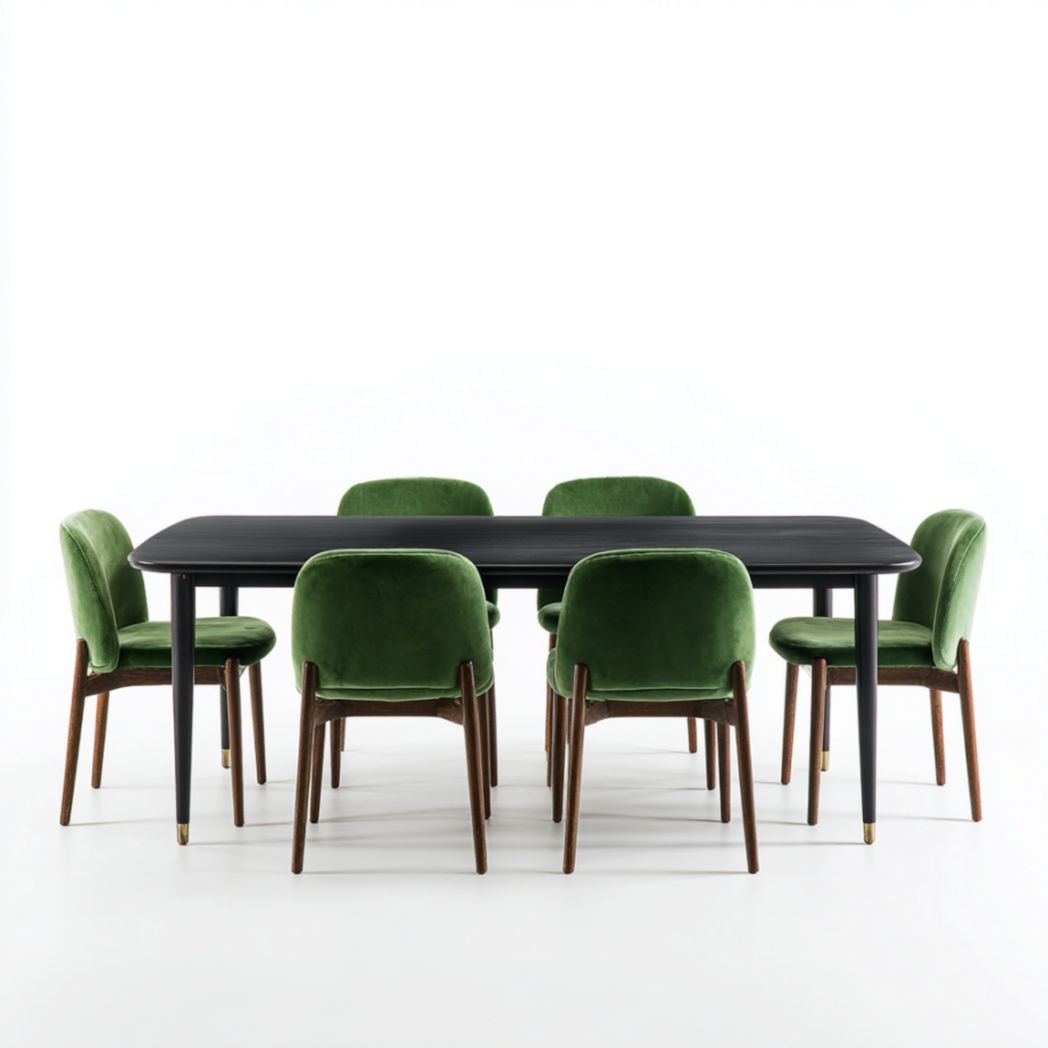 Table rectangulaire avec chaises en velours – Plateau en bois et pieds en bois-Woodworkft