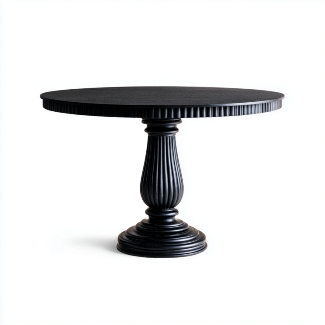 Table de Bureau Ronde en Bois de Chêne et de Frêne avec Pied Central Cannelé Noir-Woodworkft
