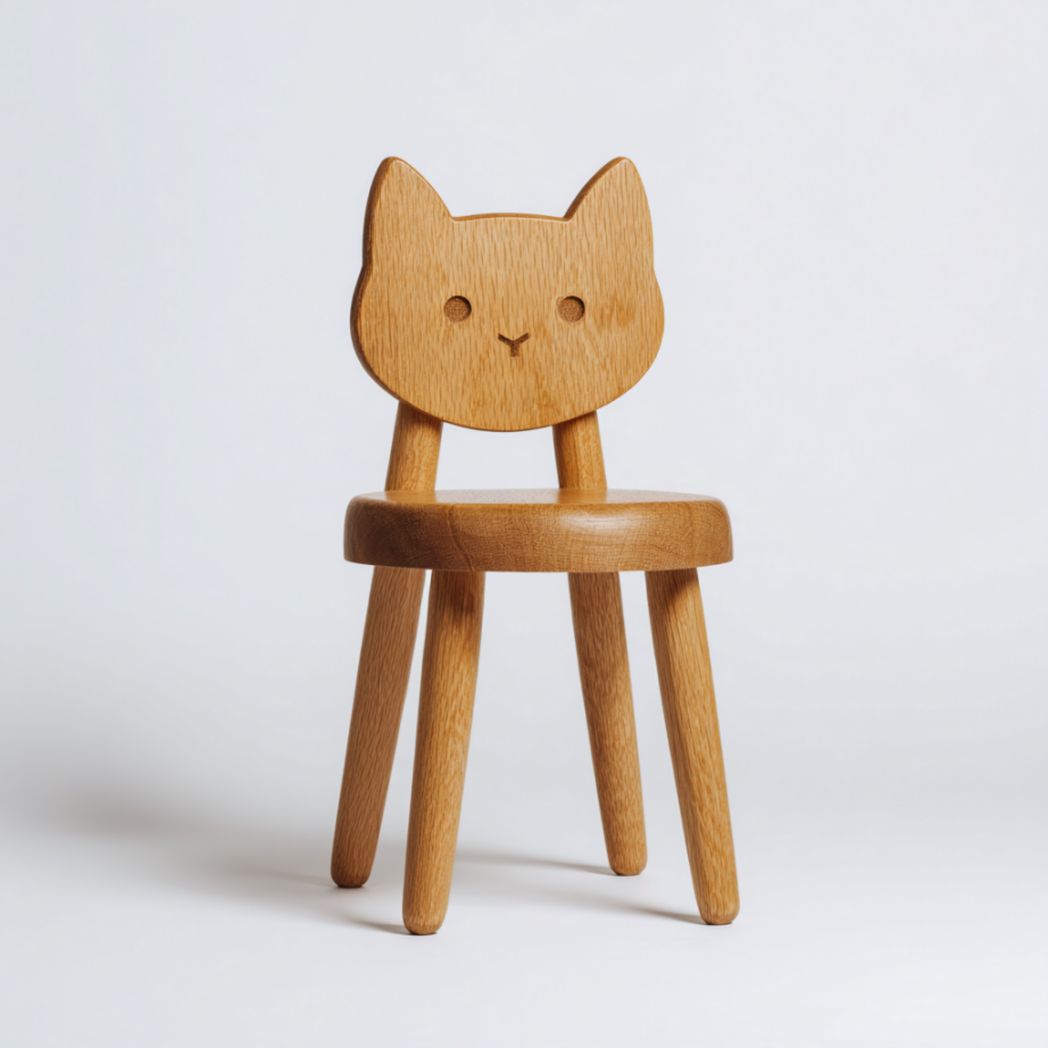 Chaise pour Enfant en Bois de Hêtre et de Pin avec Dossier en Forme de Chat-Woodworkft