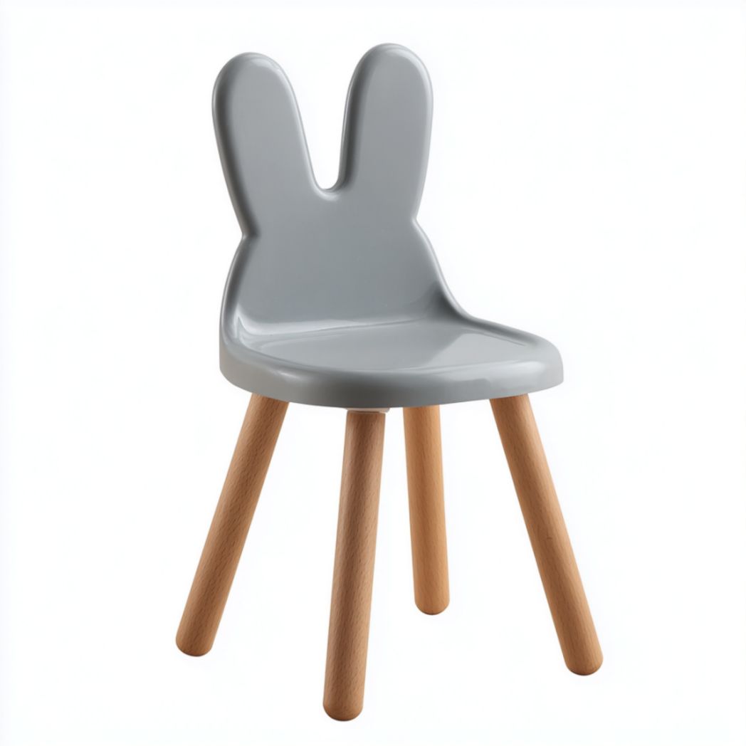 Chaise pour Enfant Grise avec Dossier à Oreilles de Lapin et Pieds en Bois de Pin-Woodworkft