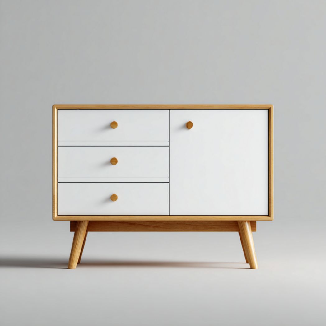 Buffet à 3 tiroirs et 1 porte avec pieds en bois clair-Woodworkft