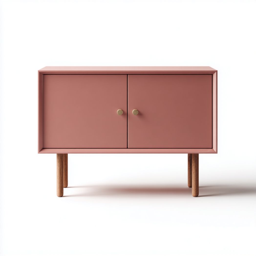 Buffet à 2 portes avec pieds en bois et finition rose-Woodworkft