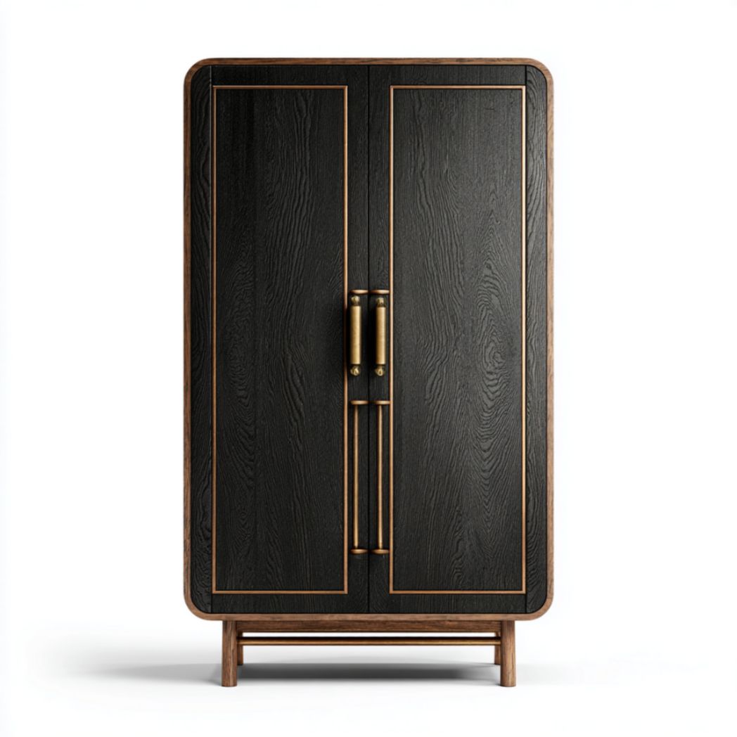 Armoire en bois noir avec poignées métalliques et base en bois-Woodworkft