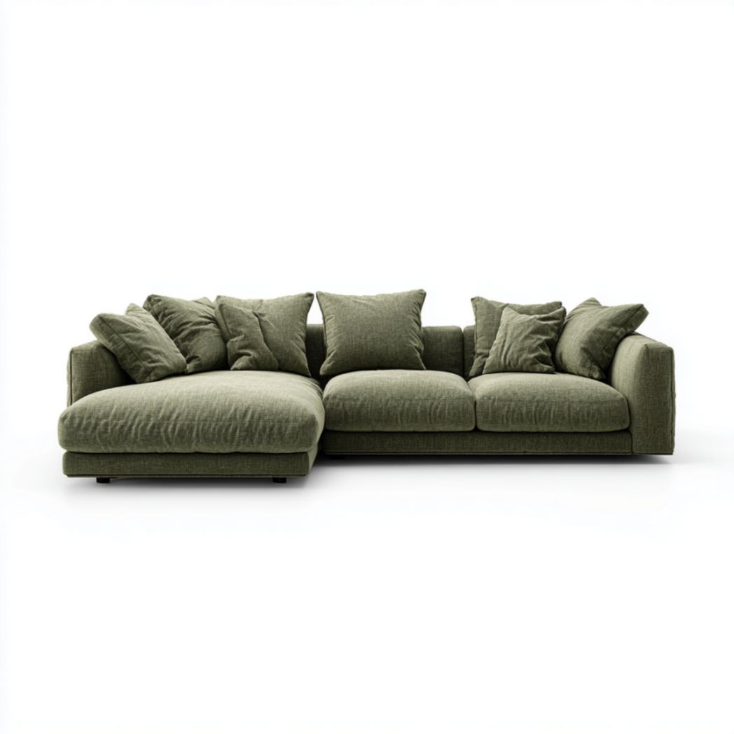 Canapé d'Angle 4 Places en Tissu Texturé Vert Olive-Woodworkft