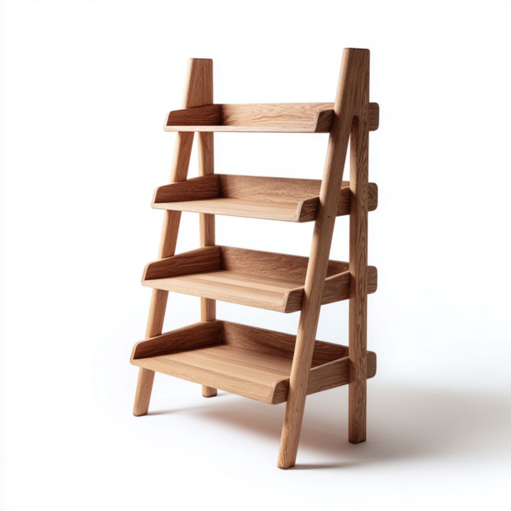 Étagère en bois massif à 4 étagères, design échelle-Woodworkft
