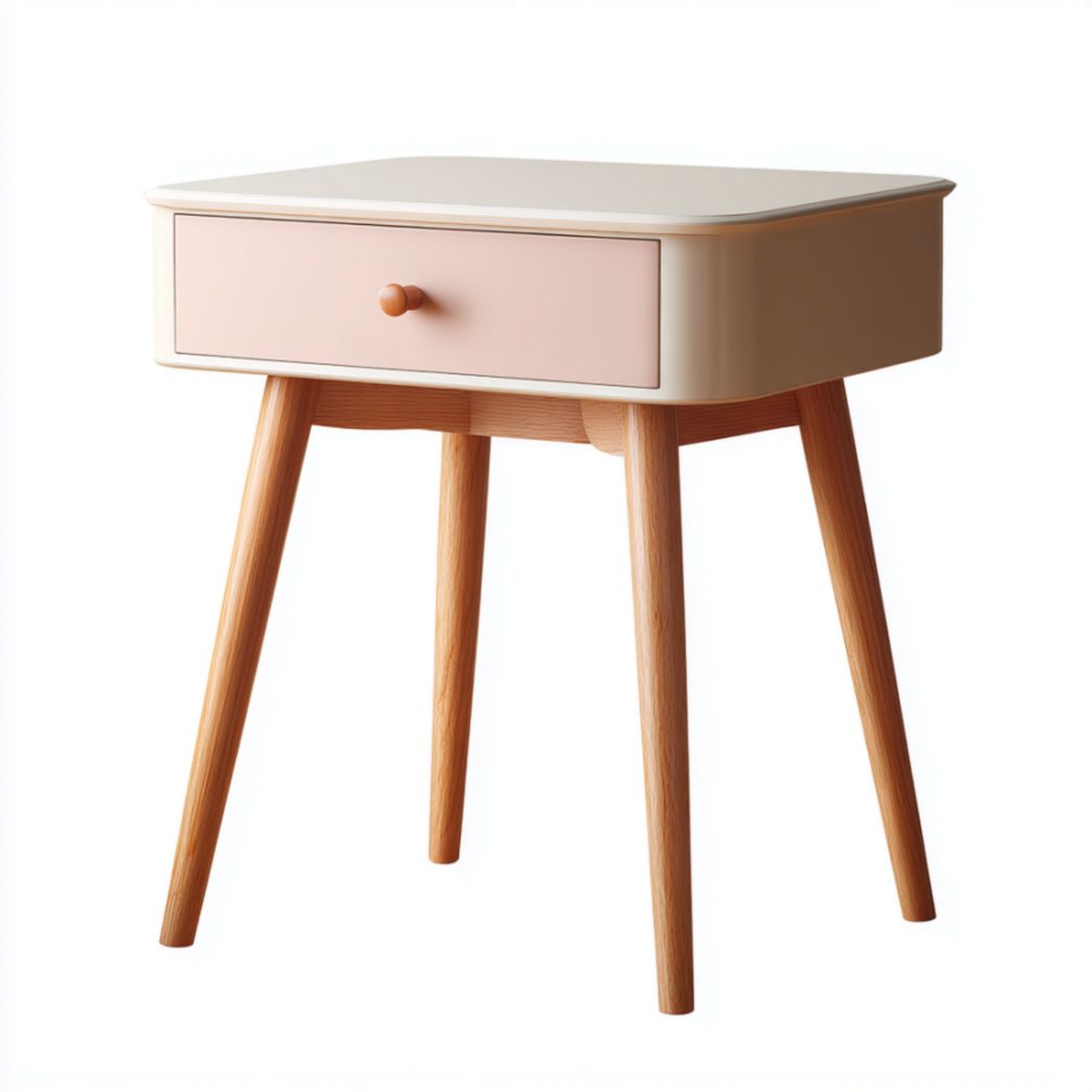 Table de chevet en chêne avec tiroirs roses-Artfurniturepn
