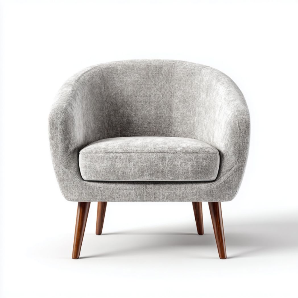Fauteuil en Tissu de Polyester et Pieds en Bois d'Hévéa - Gris Clair-Artfurniturepn