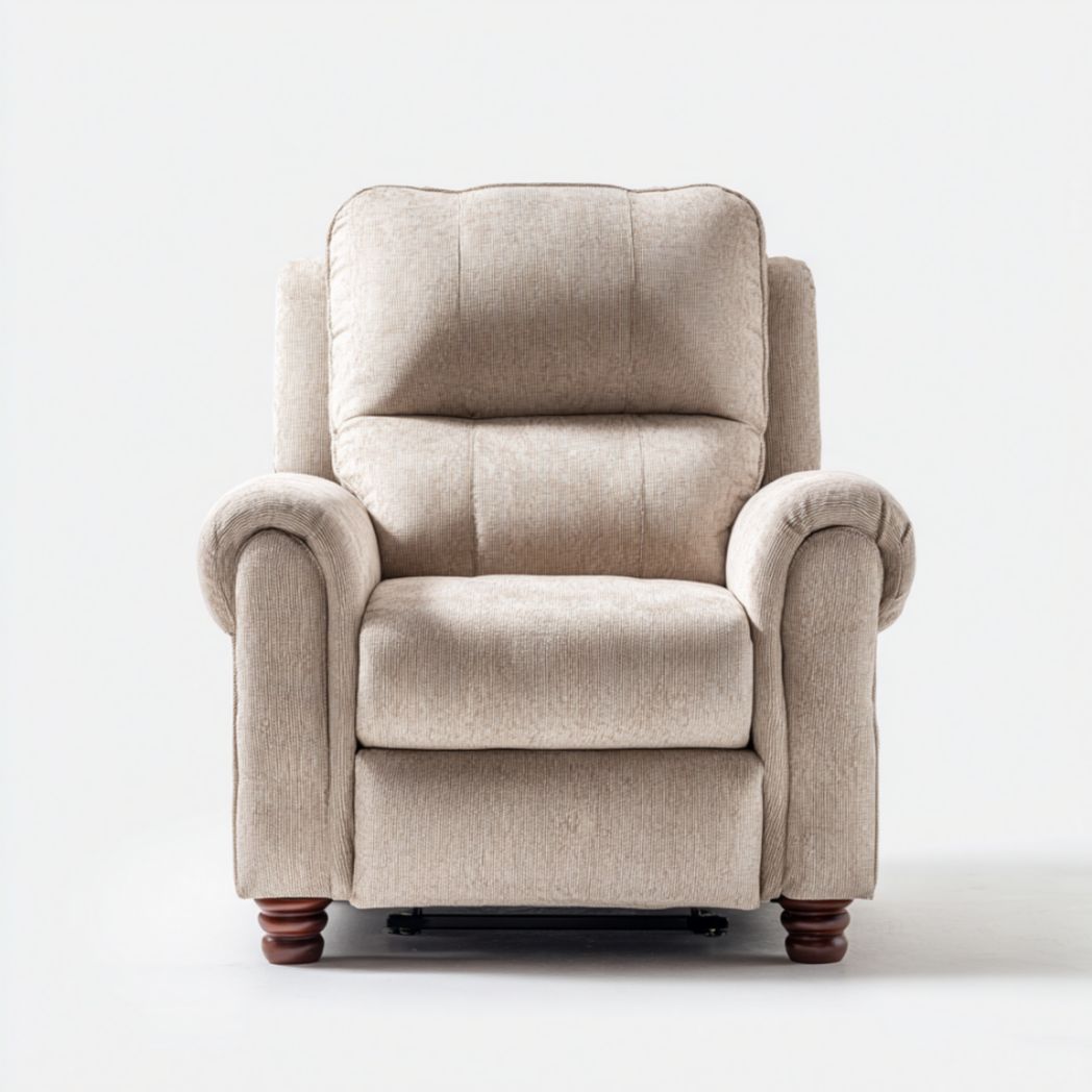 Fauteuil Relax Inclinable en Tissu Chenille avec Pieds en Bois d'Hévéa-Artfurniturepn