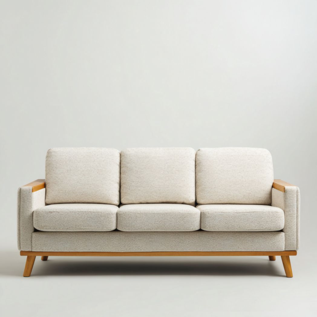 Canapé 3 places en tissu polyester beige avec structure en bois massif-Artfurniturepn