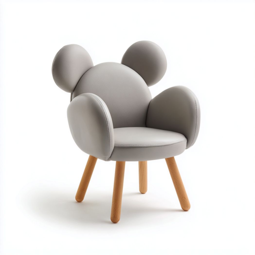 Fauteuil pour Enfant Gris avec Dossier à Oreilles Rondes et Pieds en Bois de Pin-Artfurniturepn
