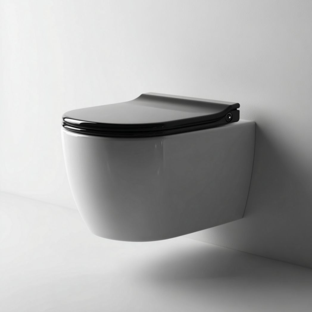 Cuvette de Toilette Suspendue en Céramique Blanche avec Abattant Noir à Fermeture Douce-Artfurniturepn