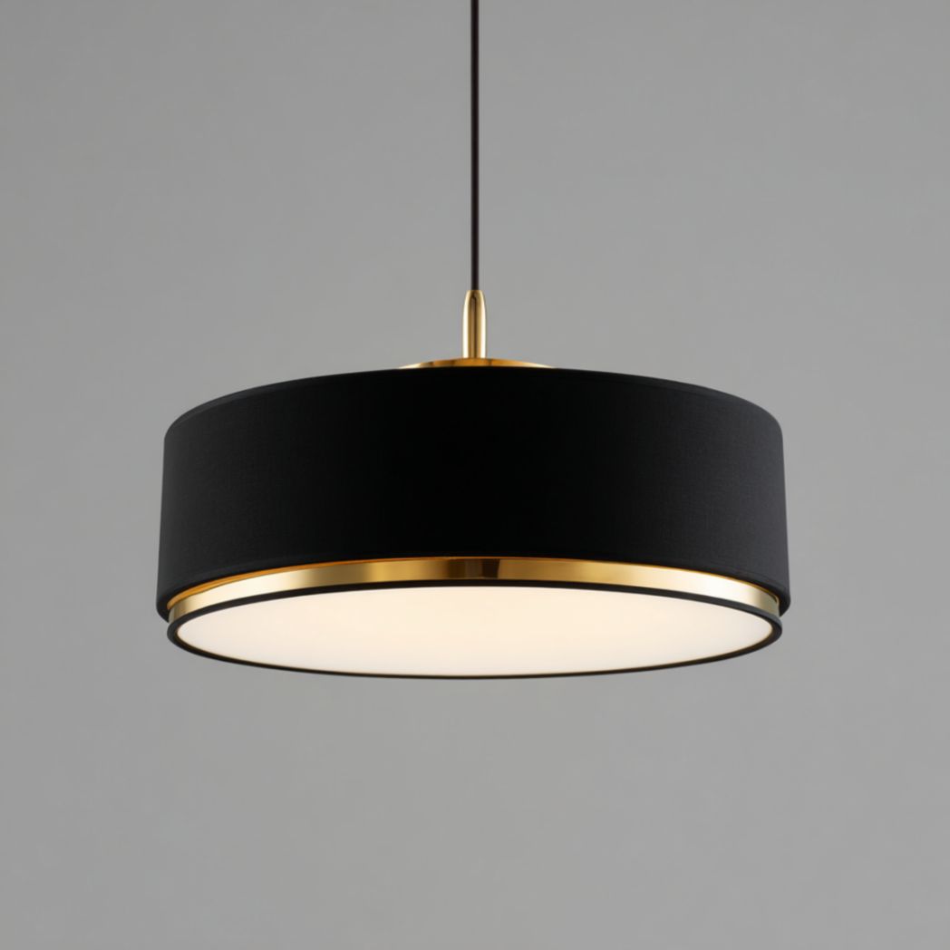 Suspension, abat-jour noir avec bordure métallique dorée-Artfurniturepn