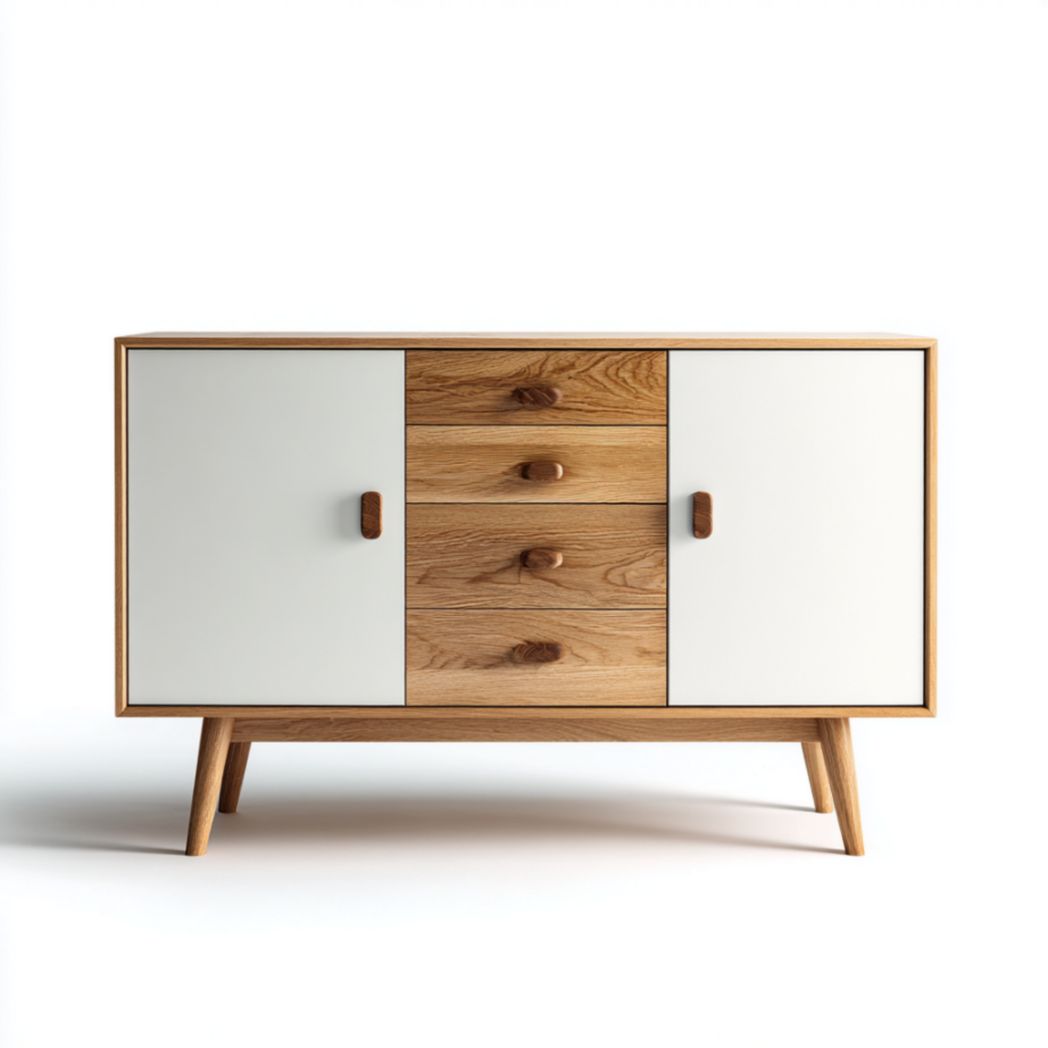 Commode à 3 tiroirs et 2 portes avec pieds en bois clair-Artfurniturepn