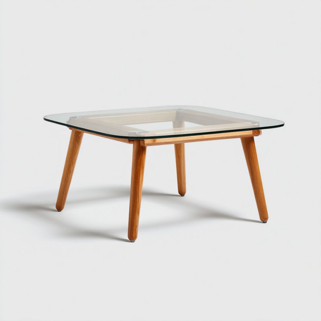 Table Basse Carrée en Verre Trempé et Bois de Frêne-Artfurniturepn