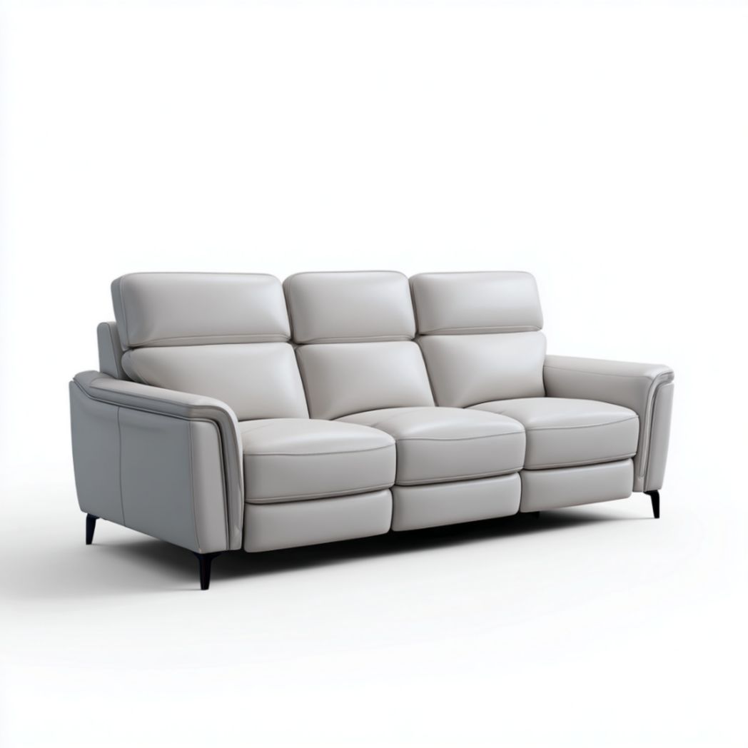 Canapé 3 places en cuir beige avec pieds en métal-Thesandmanft