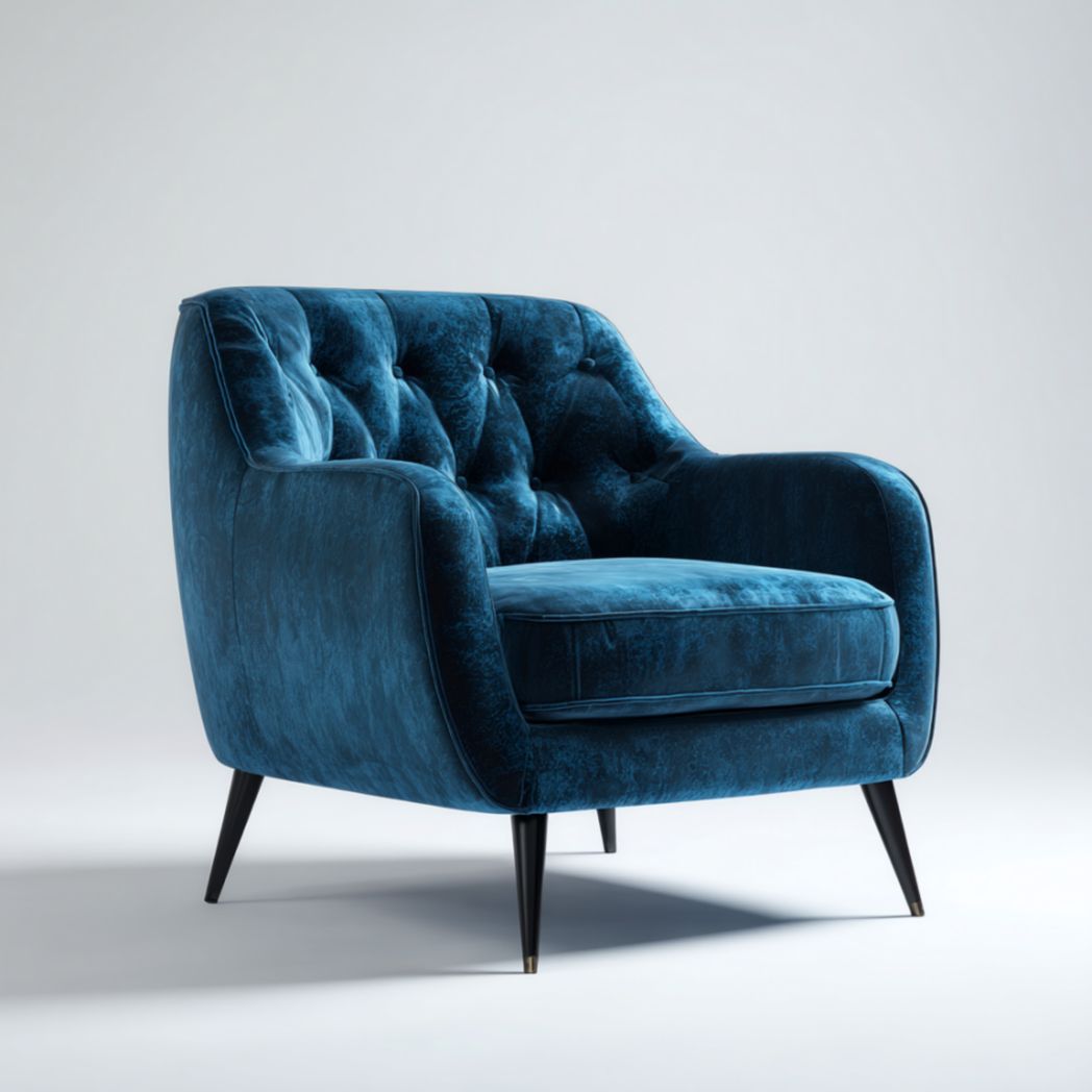 Fauteuil Capitonnée à 1 Place en Tissu de Polyester et Pieds en Acier - Bleu Canard-Thesandmanft