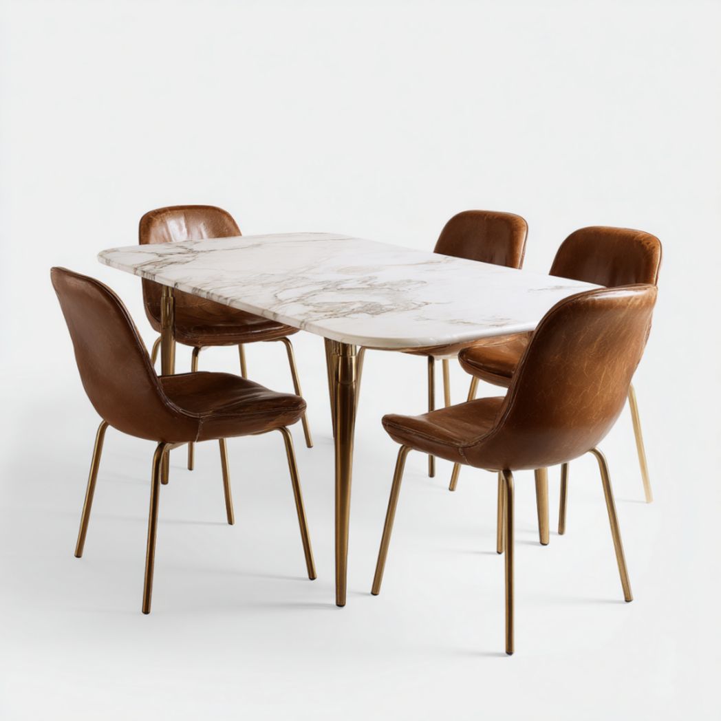 Table à manger avec chaises – Plateau en marbre et pieds en métal doré-Thesandmanft