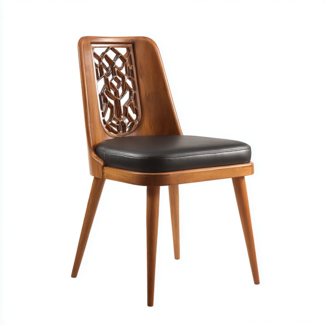 Chaise en bois avec assise en cuir-Thesandmanft