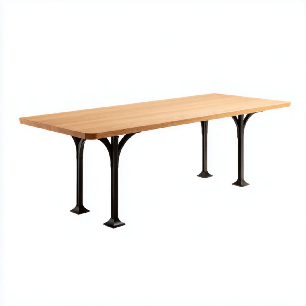 Table de Bureau en Bois de Chêne et de Pin avec Pieds en Y en Acier Fonte Noir-Thesandmanft