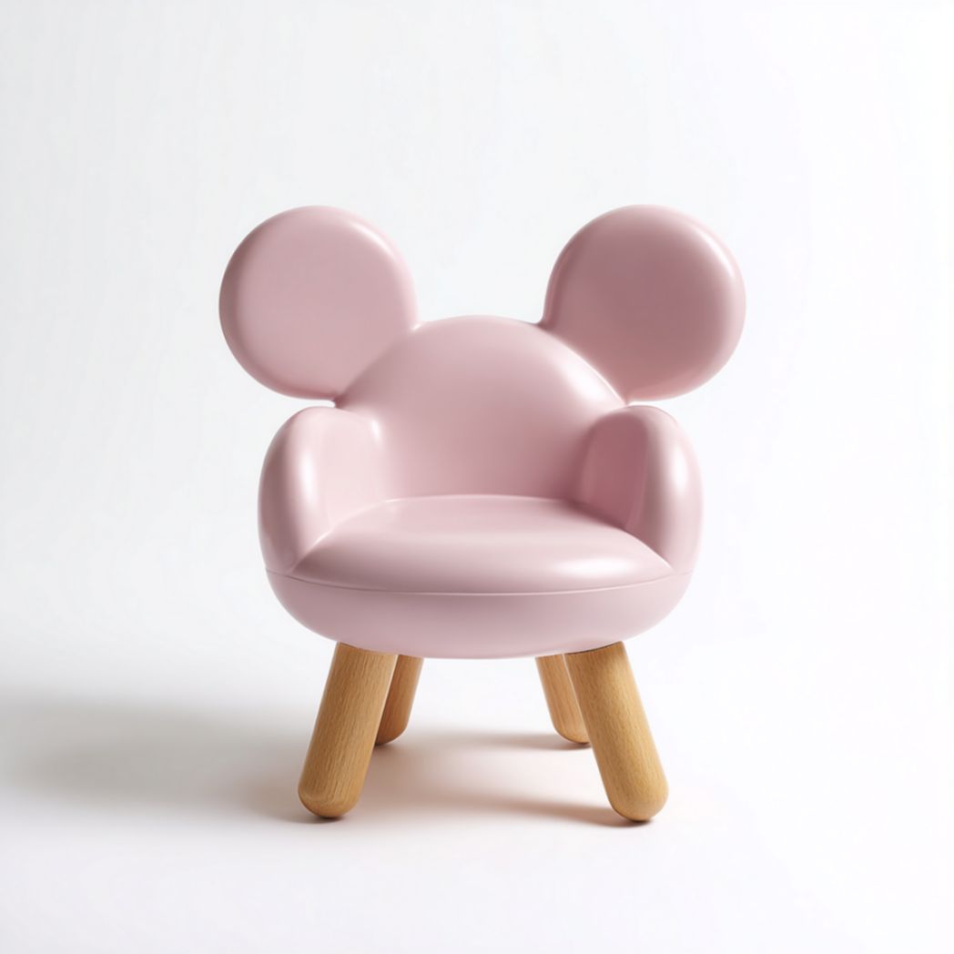 Fauteuil pour Enfant Rose avec Dossier à Oreilles Rondes et Pieds en Bois de Pin-Thesandmanft