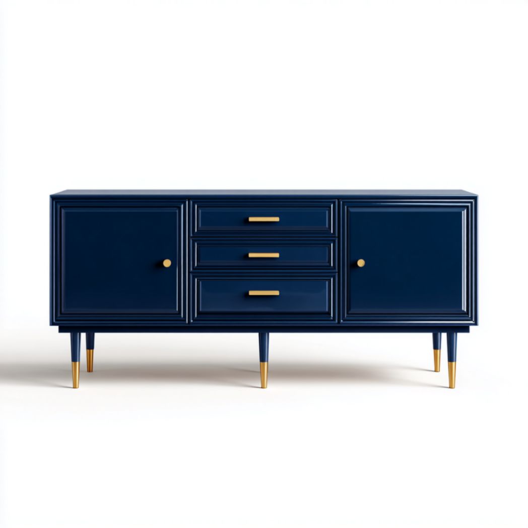 Buffet à 4 tiroirs et 2 portes avec pieds en métal doré-Thesandmanft