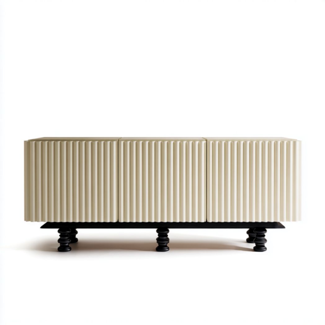 Buffet à 3 portes avec design ondulé et pieds noirs-Thesandmanft