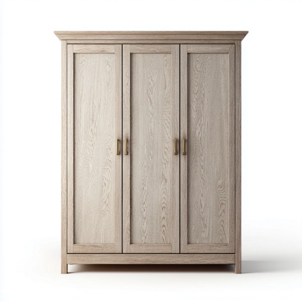 Armoire à 3 portes en bois clair avec poignées en métal-Thesandmanft