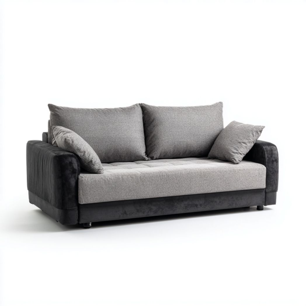 Canapé convertible 3 places en tissu polyester gris et similicuir PU noir-Burningtreesft