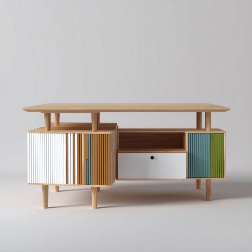 Meuble TV en bois avec portes colorées-Burningtreesft