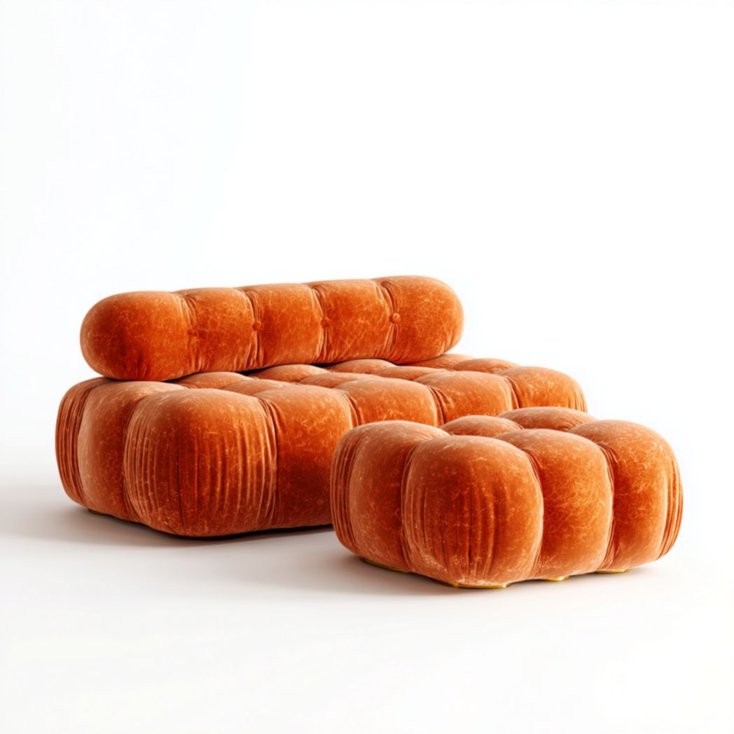 Canapé modulable 3 pièces en tissu orange avec pieds en métal-Burningtreesft