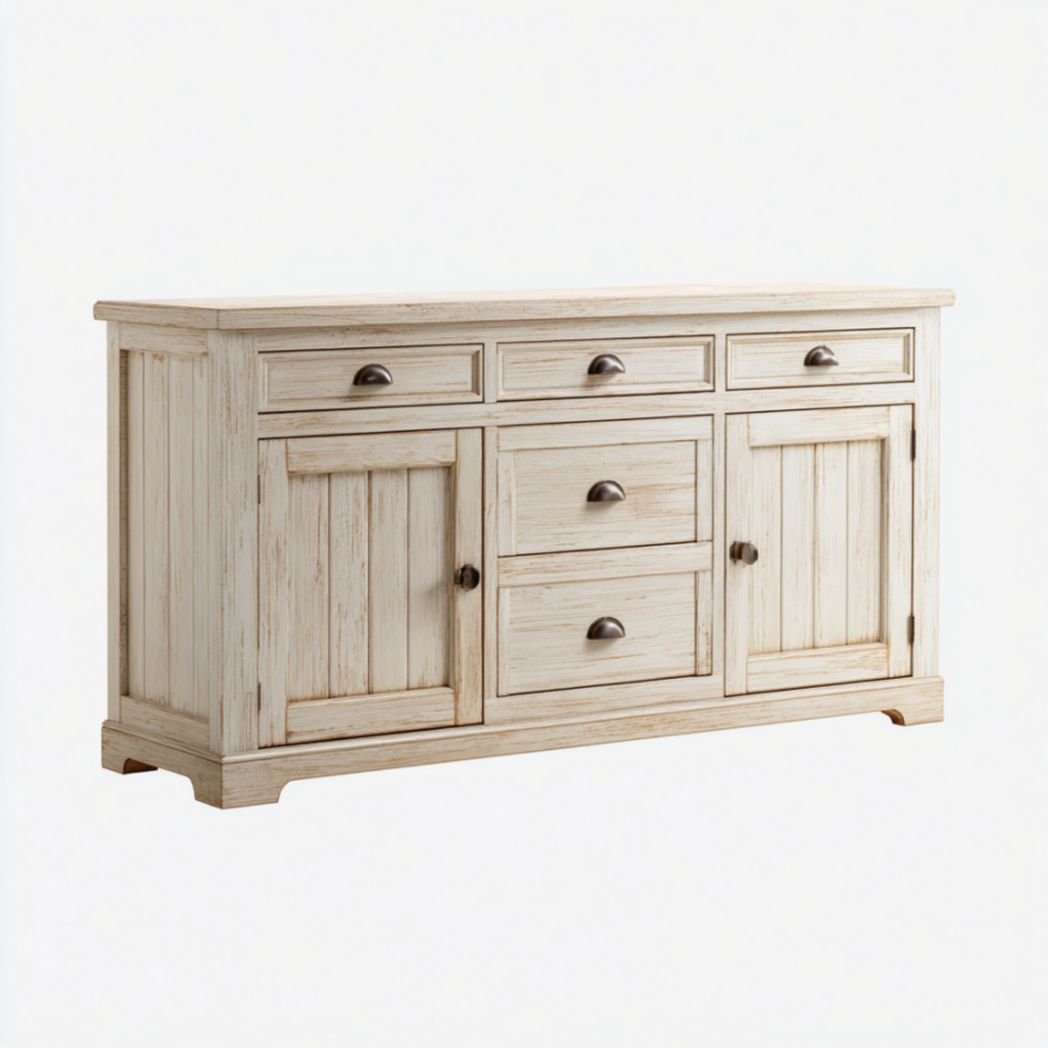 Commode à 6 tiroirs et 2 portes avec finition vieillie-Burningtreesft