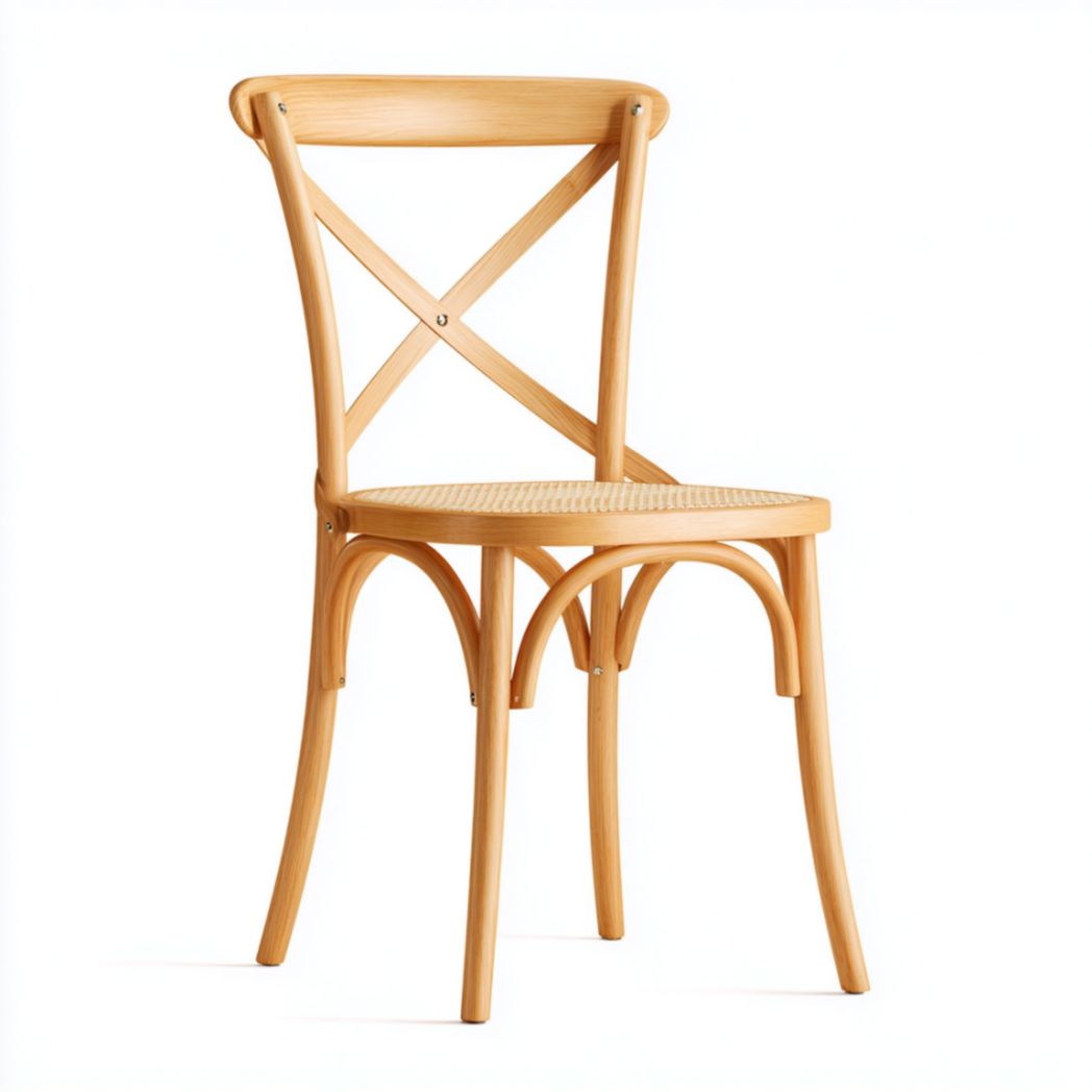 Chaise avec Dossier en Croix en Bois de Bouleau et Assise en Rotin-Darranfurniture