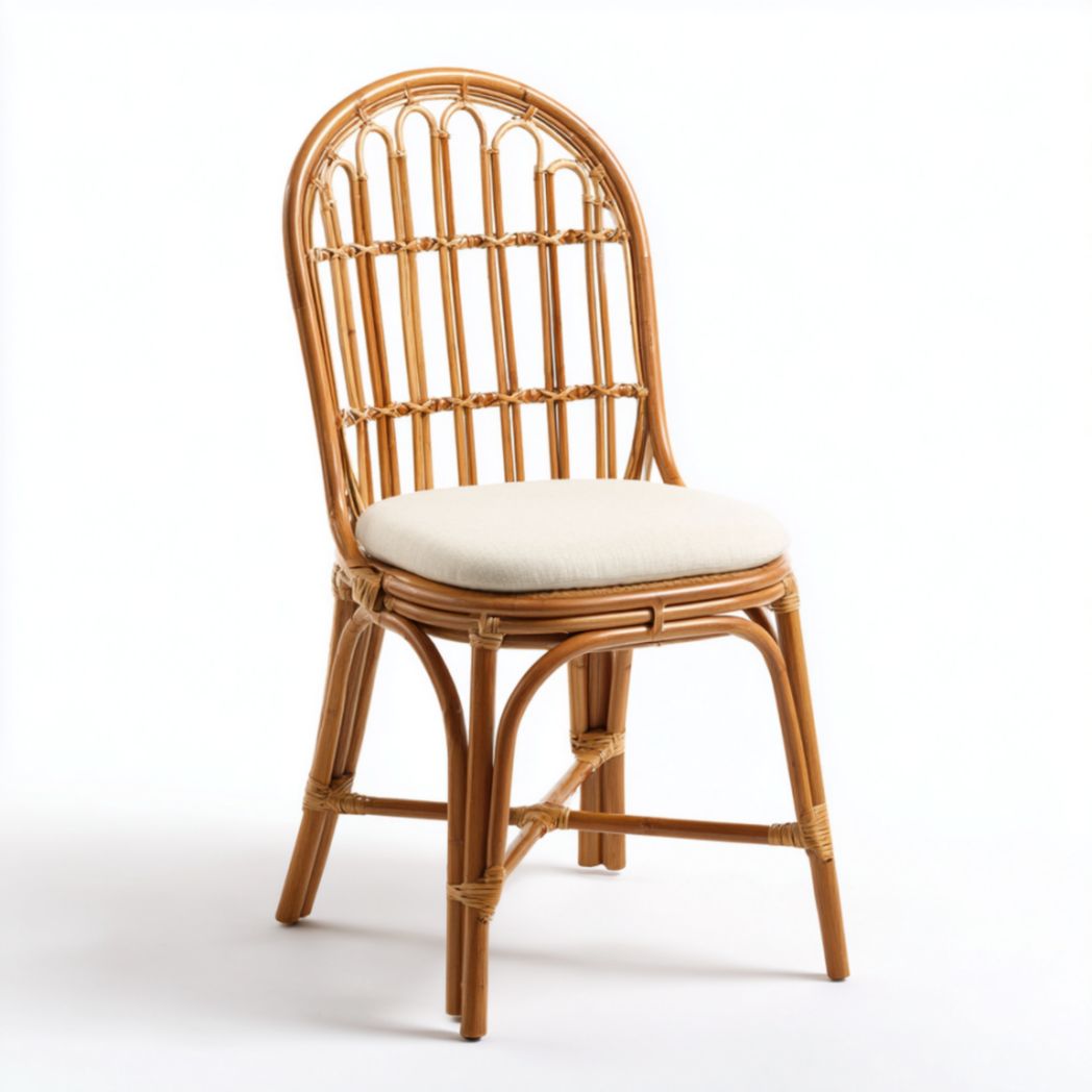 Chaise de Salle à Manger en Rotin avec Coussin d'Assise en Coton-Lin-Darranfurniture