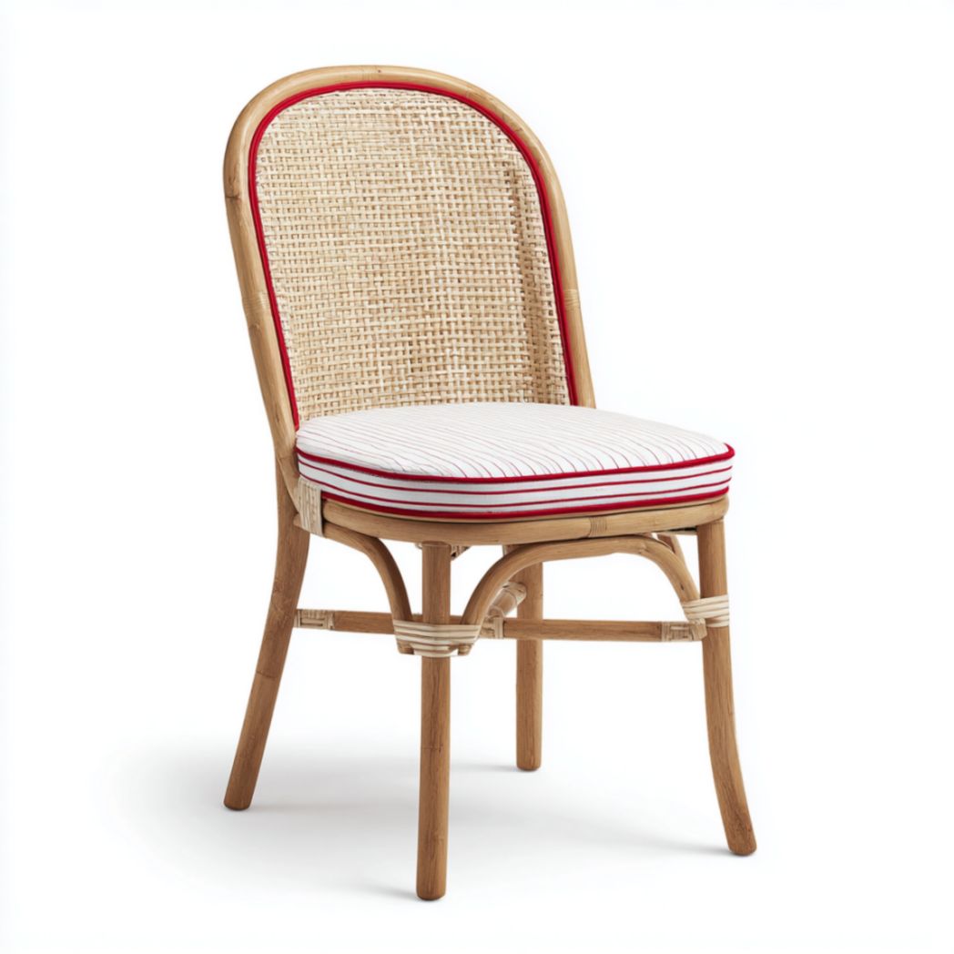 Chaise de Café en Rotin et Cannage avec Coussin Rayé-Darranfurniture