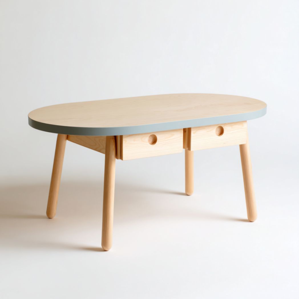 Table basse ovale en bois de pin avec double tiroirs-Darranfurniture