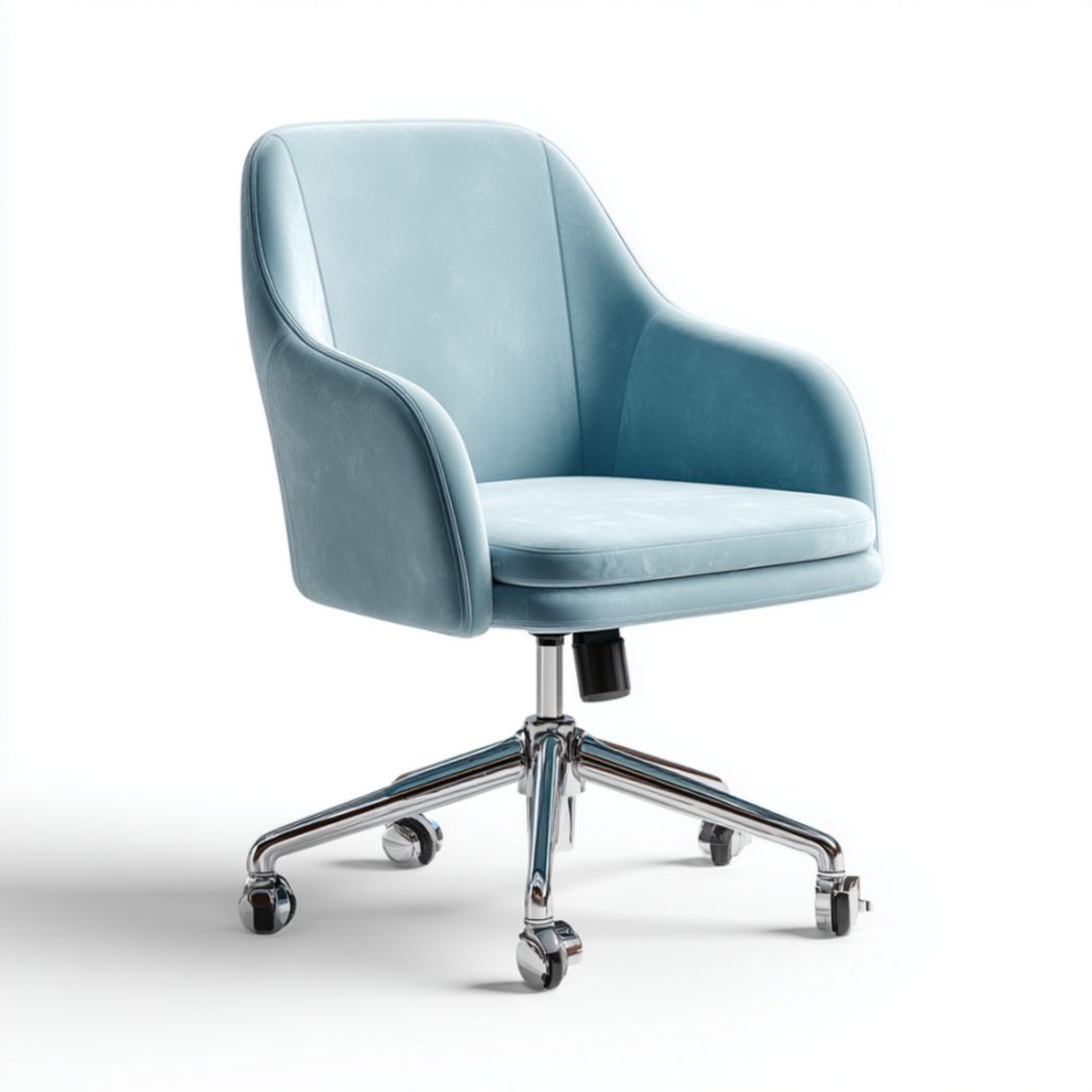 Chaise de bureau à roulettes en textile bleu clair et pied chromé-Darranfurniture