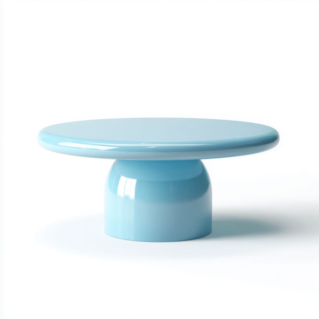 Table basse ronde en résine brillante avec piètement central cylindrique - Bleu ciel-Darranfurniture