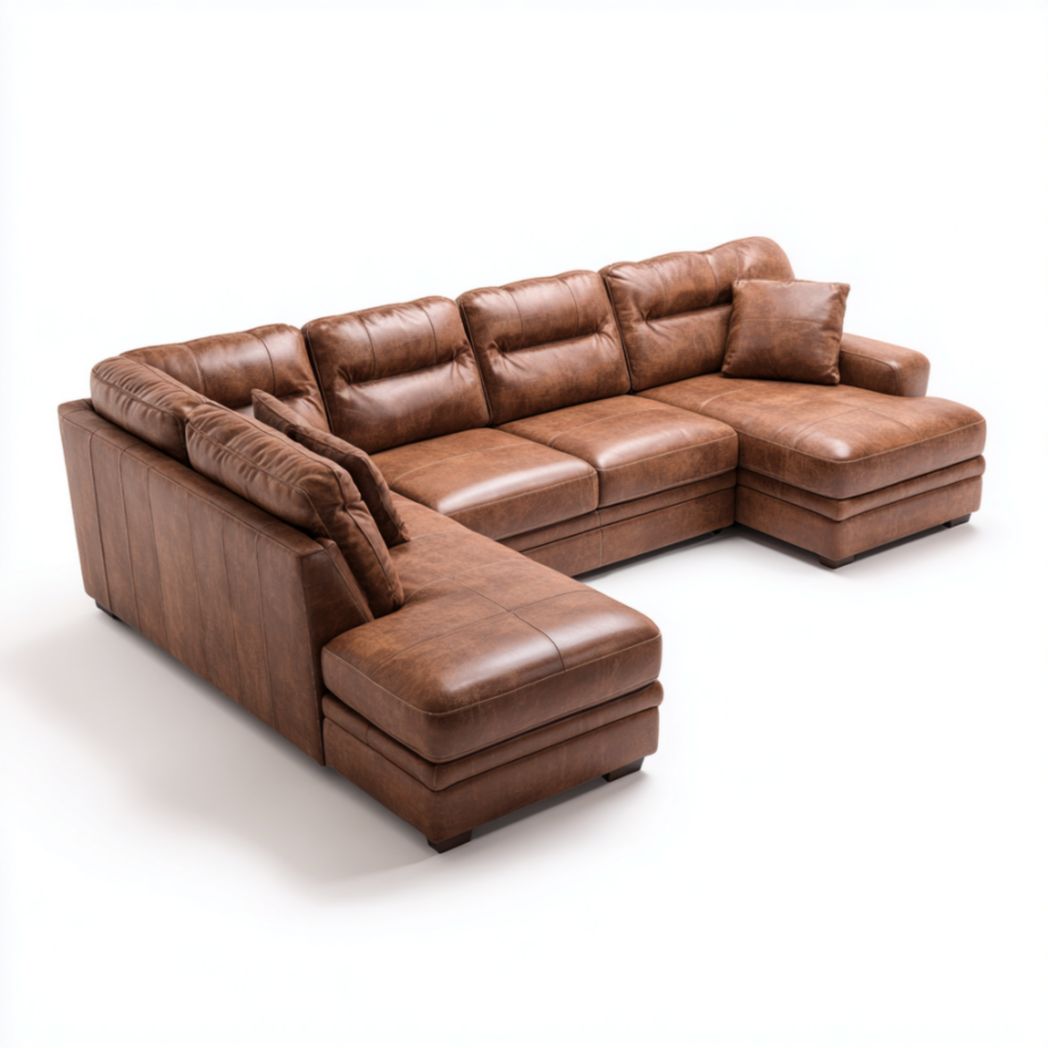 Grand canapé panoramique en forme de U en polyuréthane marron et structure en eucalyptus-Darranfurniture