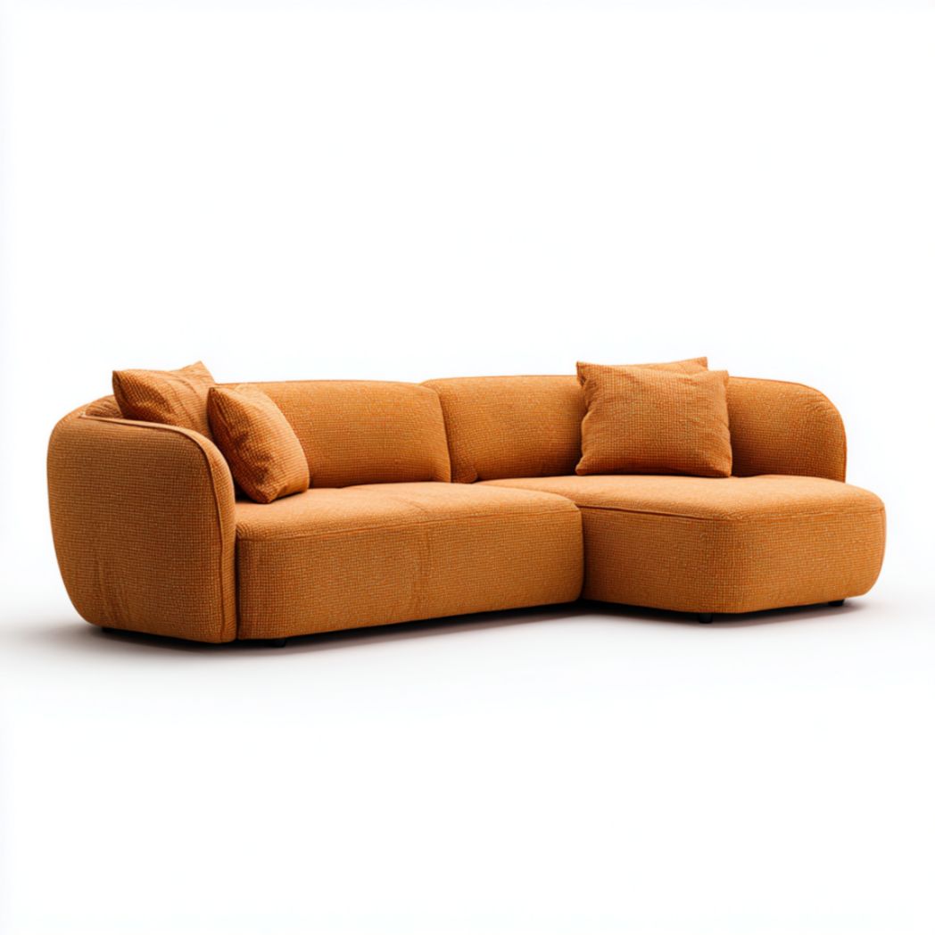 Canapé d'angle fixe 2 places en tissu chenille orange et structure en contreplaqué de bouleau-Darranfurniture